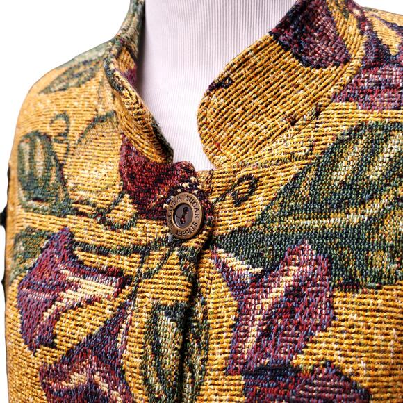 Sugar Street Weavers Gold Black Multi Fruit Woven Tapestry Jacket Floral Sz M - Picture 3 of 13